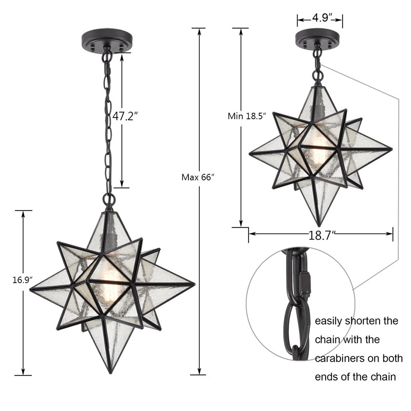 Luminaire suspendu Moravian Star, Noir, H 66 po x l 18,7 po x P 18,7 po