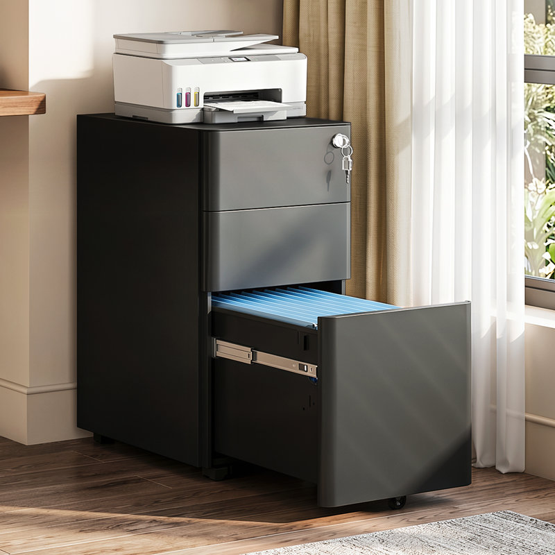 Classeur à 3 tiroirs de 11,8 po de largeur Southcott, armoire à imprimante, classeurs pour bureau personnel, entièrement assemblé sauf les roulettes, format légal / lettre