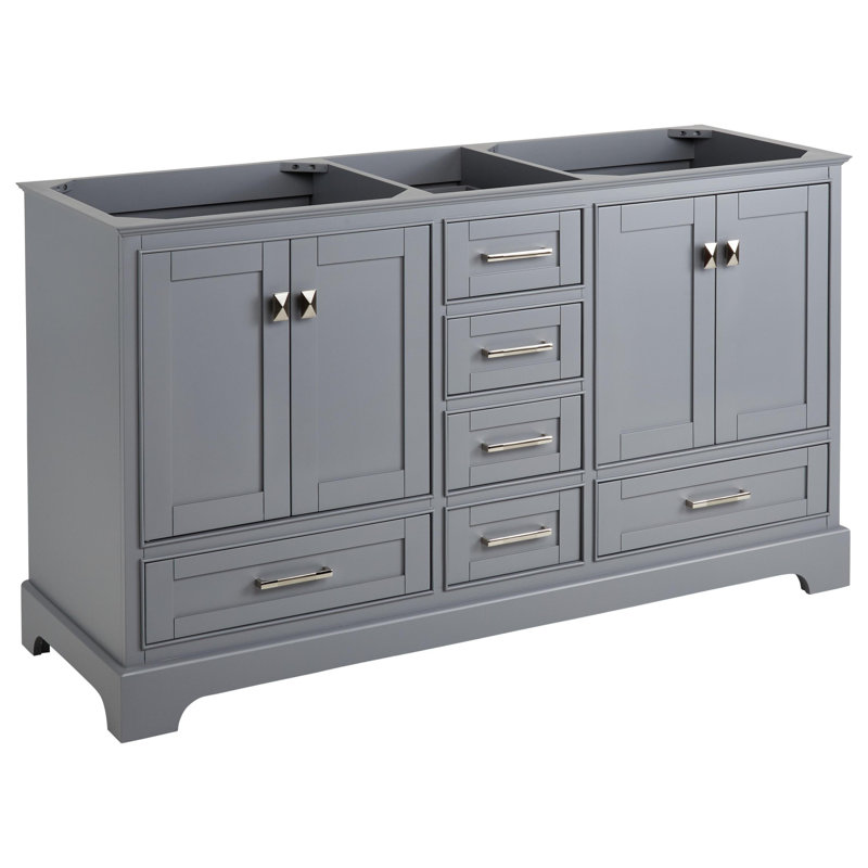 Quen 60" Freestanding Double Basin Vanity Set with Cabinet, Vanity Top, and Oval Undermount Sinks, Gray, Brushed Nickel