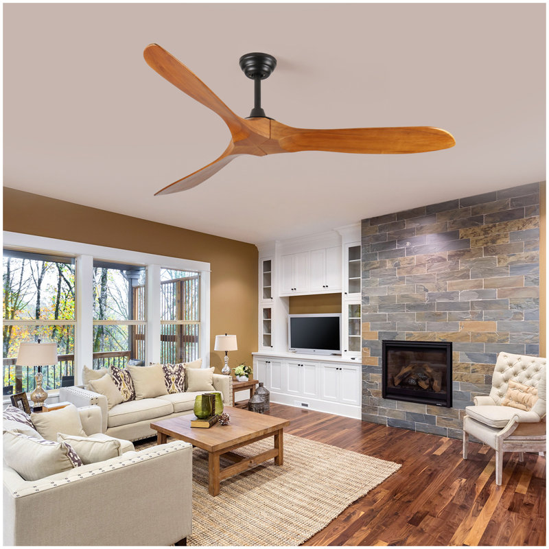 60 in. Indoor Farmhouse Black Wood Ceiling Fan with Remote Control for Living Room or Patio