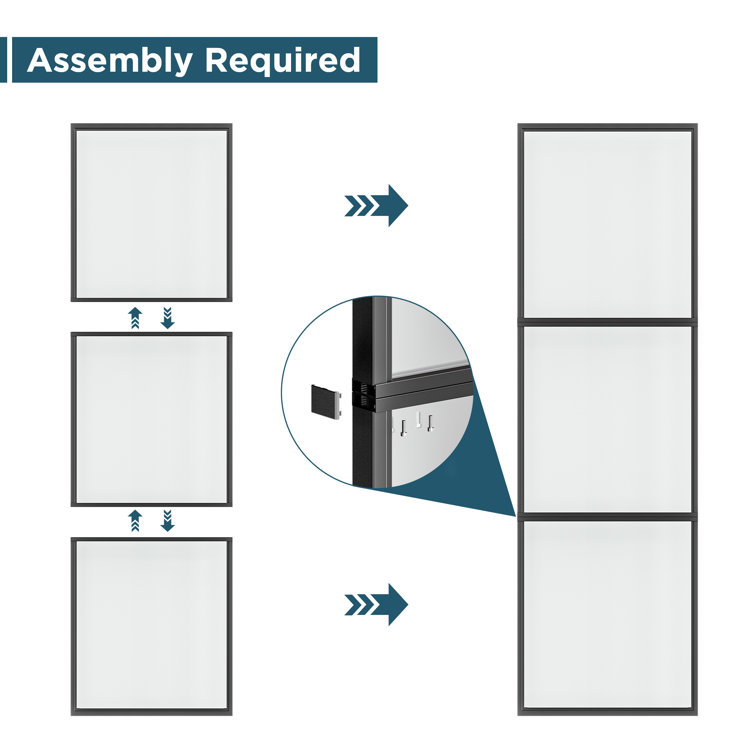 Metal and Glass Sliding Barn Door with Installation Hardware Kit ( Soft-close Included)