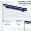 Auvent de terrasse rétractable 13 pi x 10 pi avec lumières DEL, bleu. Pare-soleil UV40 +. Télécommande électrique et manivelle, réglable 45 - 85 ° pour patio, cour, lumières de balcon, balcon, terrasse, bleu, fonction à manivelle
