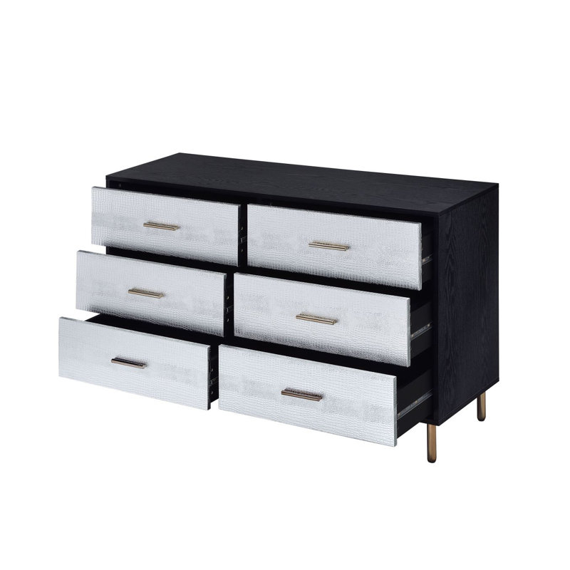 Commode avec finition dorée pour la chambre à coucher, Noir/or/argent