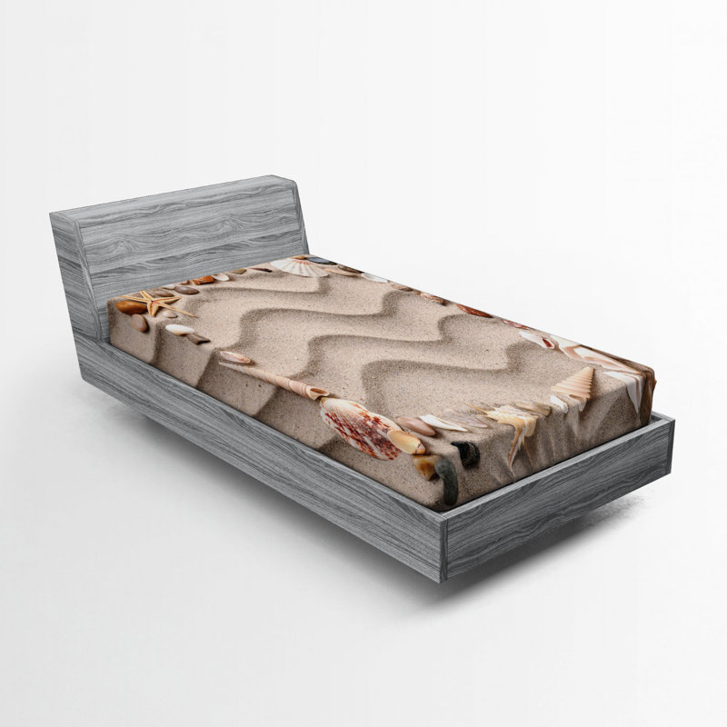 Microfiber Fitted Sheet, Seashells Brown, Twin Fitted Sheet