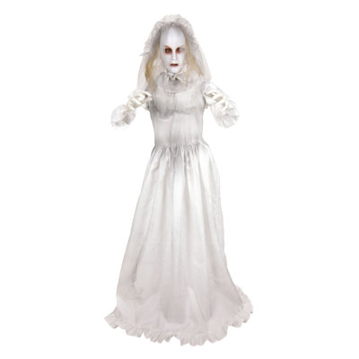 Haunted Hill Farm 5.5 ft Standing Double Face Bride Halloween Animatronic with Turning Head and Red LED Eyes