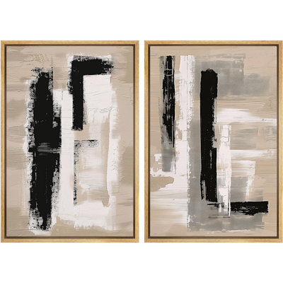 " Monochromatic Textures Contemporary Abstract " 2 - Pieces