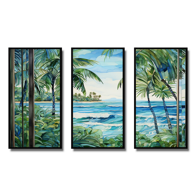 Tranquillité de plage tropicale - art mural côtier, H 28 po x l 36 po, Cadre flottant noir