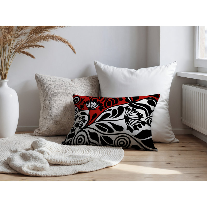Oreiller rectangulaire réversible intérieur / extérieur Gina, Rectangle H 14 po x l 20 po, Red