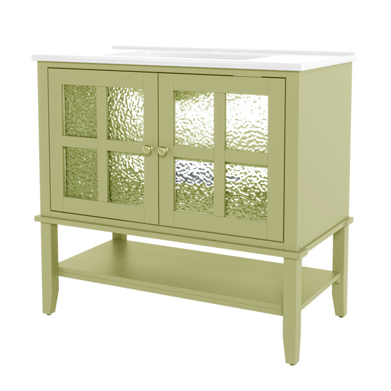 36'' Single Bathroom Vanity With Ceramic Sink, Green