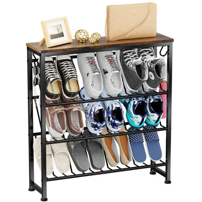4 Tier Slim Shoe Rack, Wood Top Panel Shoe Organizer for Entryway and Closet
