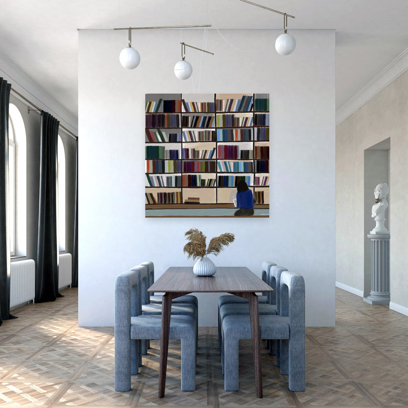 "Quiet Library", art mural moderne et minimaliste, 48" H x 48" W