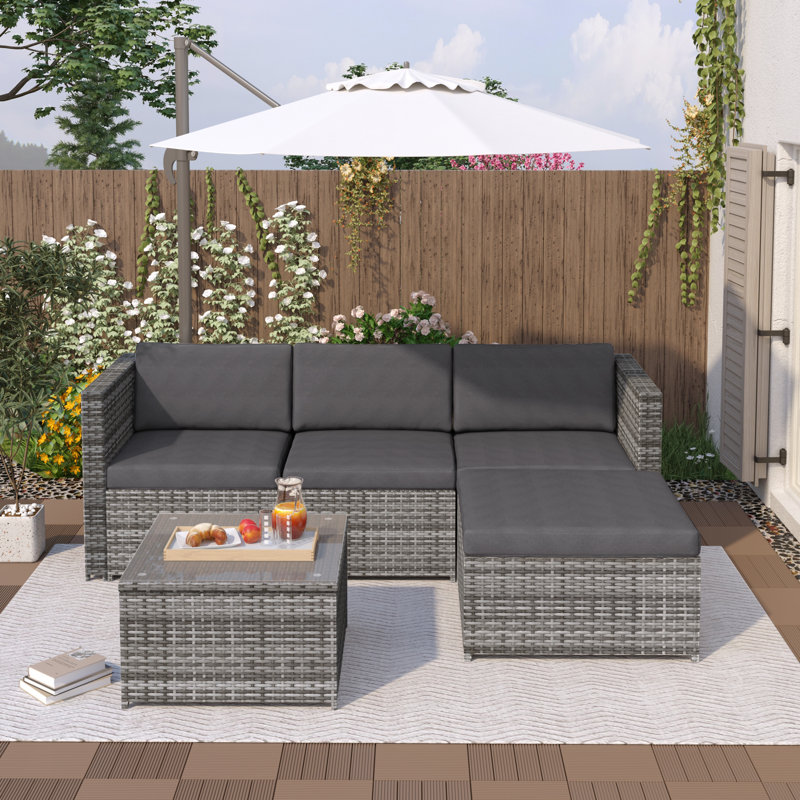 Janigian Rattan 4-Person Seating Group, Grey, Dark Gray
