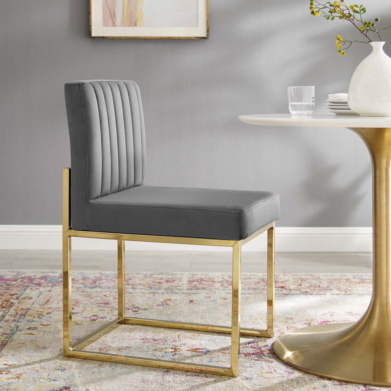 Chaise de salle à manger rembourrée en tissu Carled, Gris anthracite, 1, Or