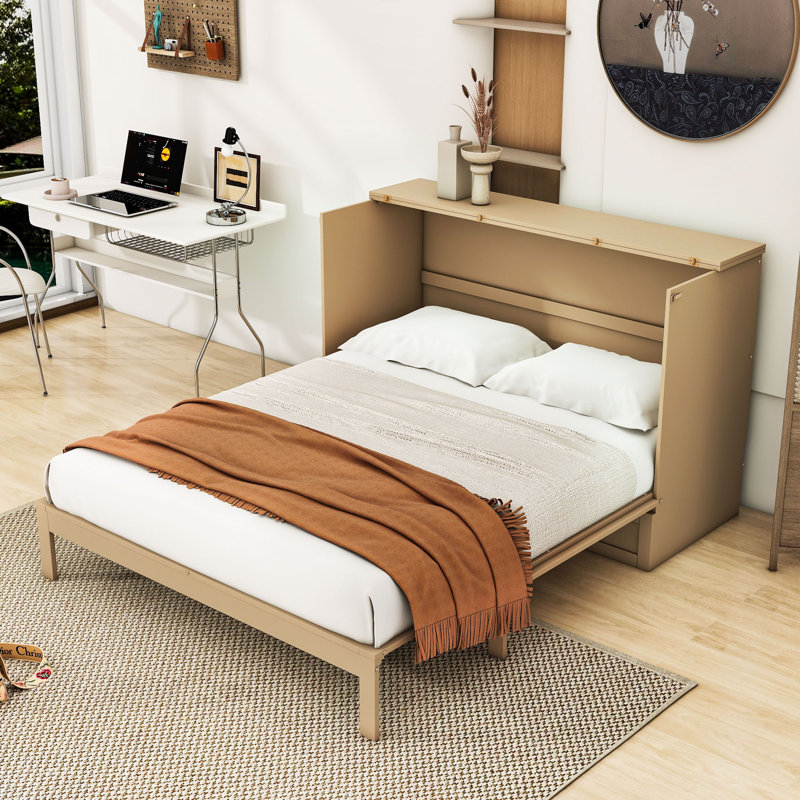 Lit escamotable en bois avec grands tiroirs Cashlyn, Or