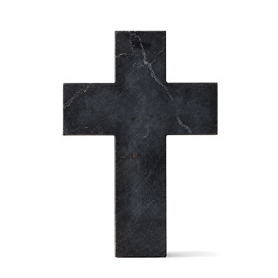 Croix décorative en marbre noir, ornement commémoratif religieux, 17 cm de hauteur.