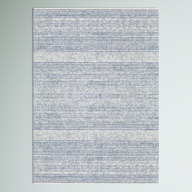 Abdera Hand-Tufted Wool Dark Blue/Ivory Rug, Rectangle 9' x 12'