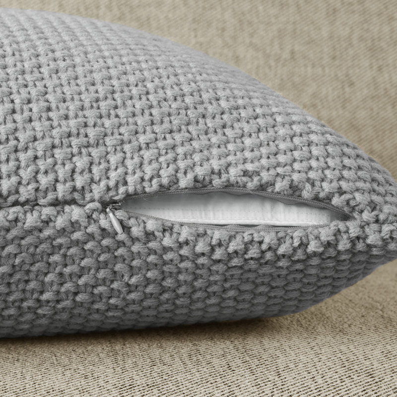 Gray Knit Square Pillow Cover with Zipper Closure