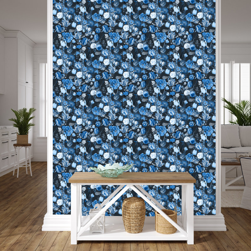 Yuki Osada Floral Wallpaper Double Roll, Blues/Navy