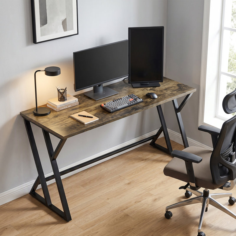 Bureau d'ordinateur de 55 pouces, bureau d'écriture industriel avec pieds en métal en forme de Z, table d'étude pour bureau à domicile, chambre à coucher, petits espaces