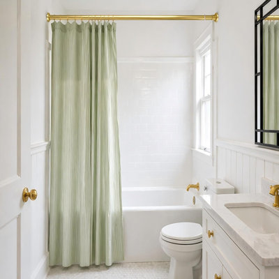 Tringle à rideau de douche dorée 32-80 pouces (2,7-6,6 pi), antidérapante, ne rouille jamais, sans perçage, tringle de douche à ressort en acier inoxydable, tringle à rideau télescopique pour fenêtre de salle de bain