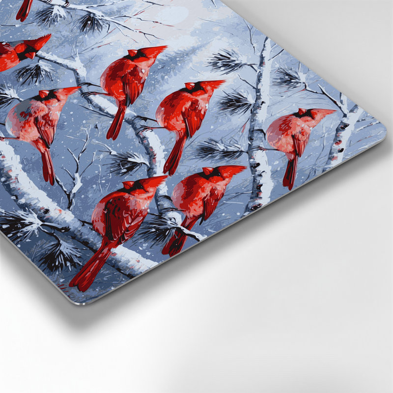 Art mural en métal de Noël oiseaux cardinaux sur des branches couvertes de neige, H 132 po x l 168 po x P 0,05 po
