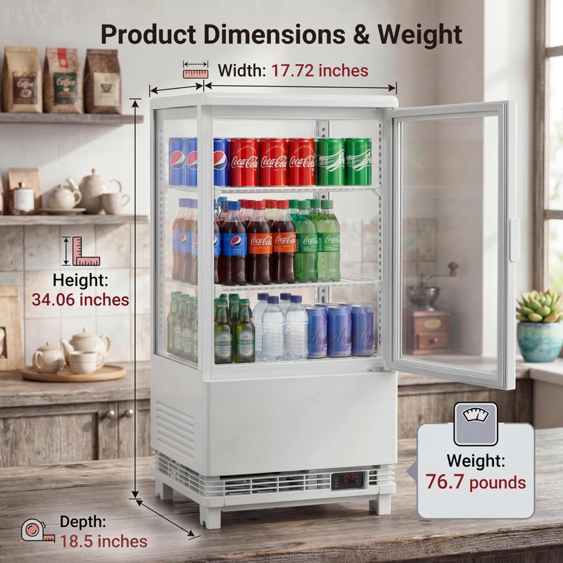 2.0 Cu.Ft Commercial Pastry Display Refrigerator Counter with Air Cooling, LED Illumination, Rear Sliding Glass Doors, Adjustable Shelving, Auto Defrost System