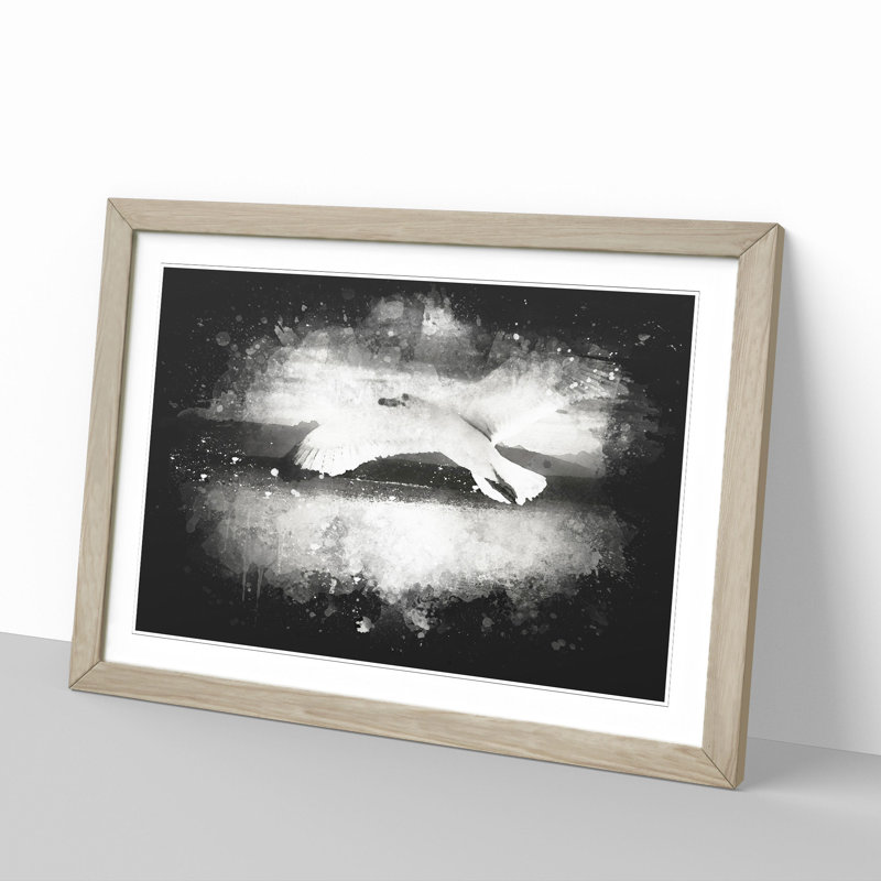 Seagull in Flight Vol.2 Paint Splash - Picture Frame Graphic Art, 65cm H x 90cm W x 2cm D, Oak