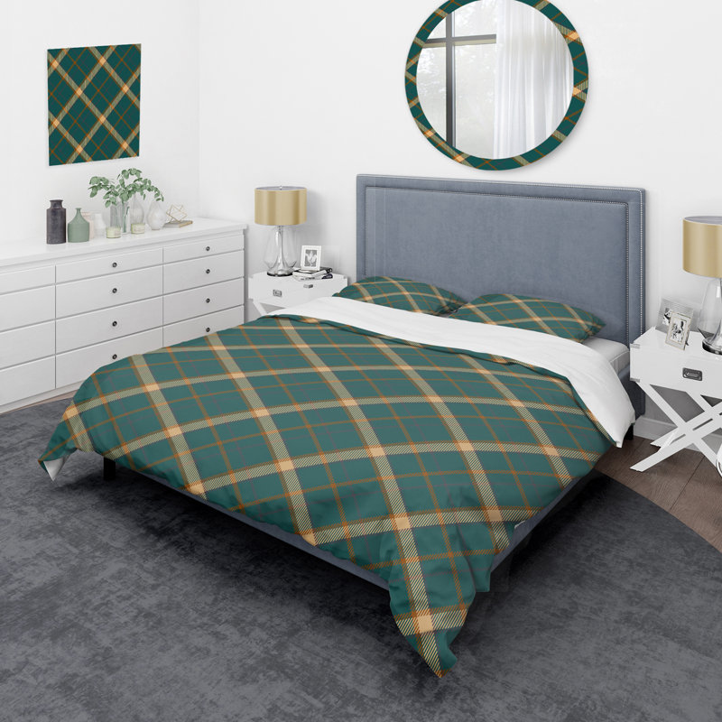 Ensemble de housse de couette en microfibre crème / vert 3 pièces, Housse de couette double + 2 taies décoratives st