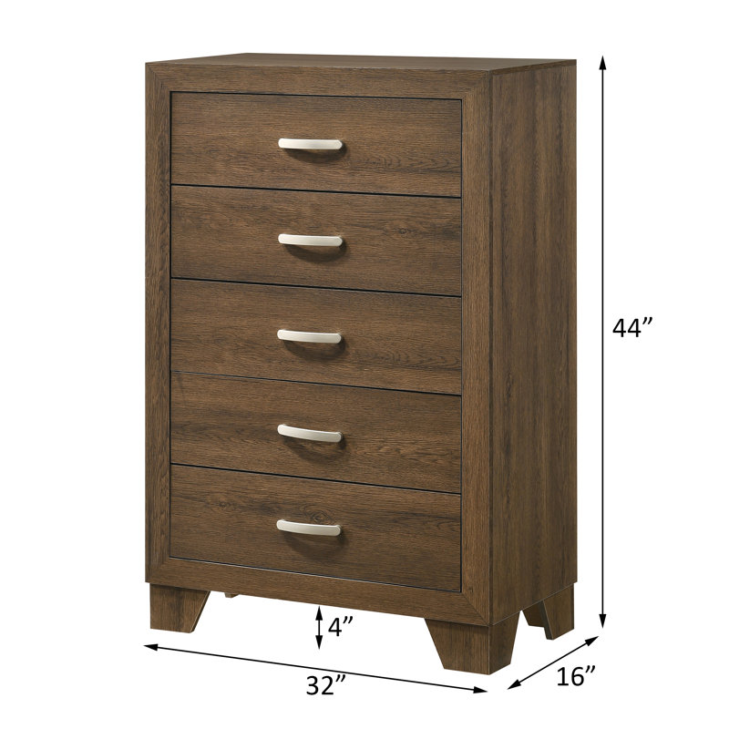 Commode rectangulaire à 5 tiroirs Miquell , Chêne