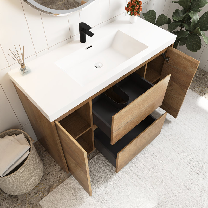 48 po Meuble-lavabo autoportant à simple cuve avec comptoir, Chêne naturel