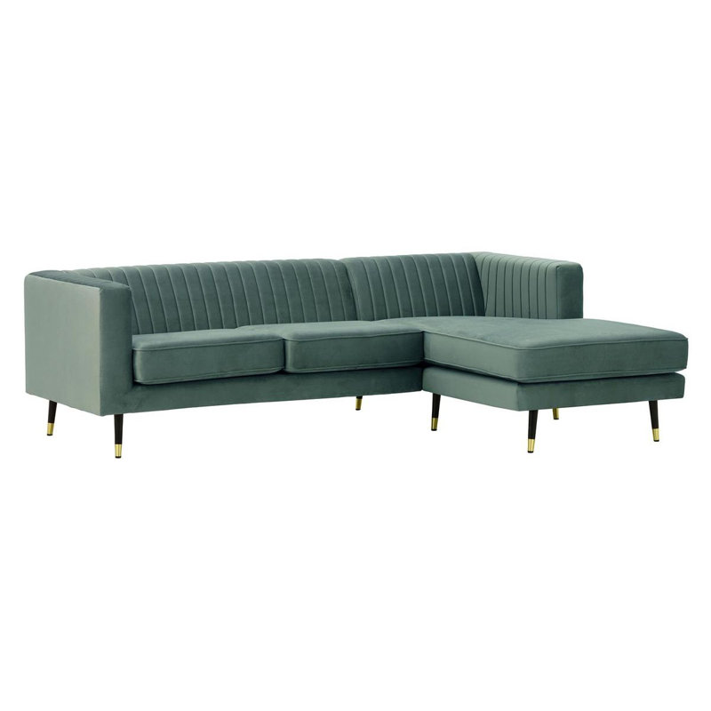 Monaville 4 Seater Velvet Sofa & Chaise, Right Hand Facing, Blue