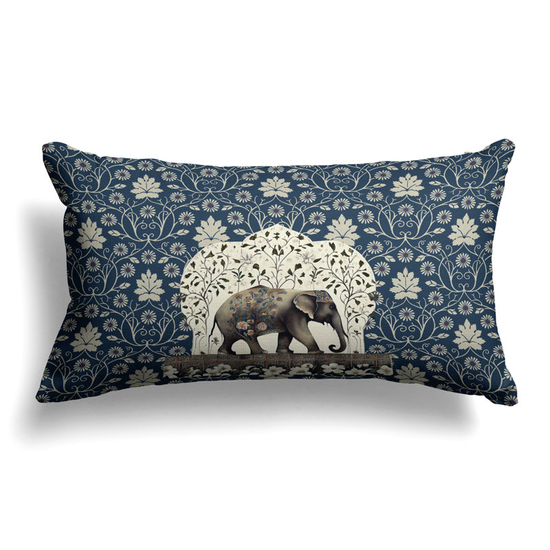 Mystic Elephant  Rectangular Throw Pillow, Blue/Beige