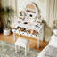 Bureau de coiffeuse rétro avec miroir ovale réglable à 180 degrés, 5 tiroirs et tabouret doux, table de maquillage en bois blanc doublée de velours