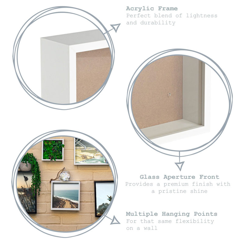 Nicola Spring - 3D Deep Box Photo Frame, 21cm H x 21cm W x 6cm D, White/White
