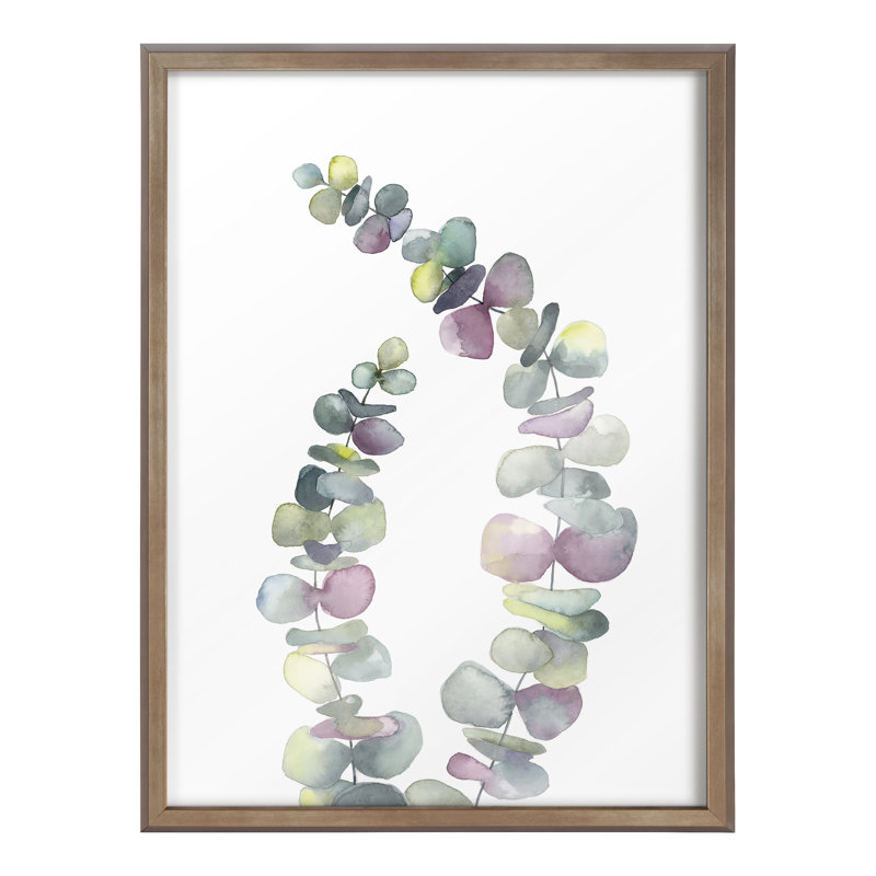 Verre imprimé encadré 2 branches Kate et Laurel Blake Eucalyptus par Emily Marie, aquarelle 18 x 24 gris, Or