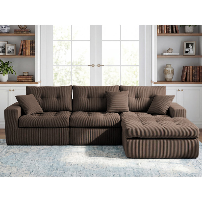 Canapé modulaire surdimensionné de 113 po avec nuage 113 po, Velours côtelé brun