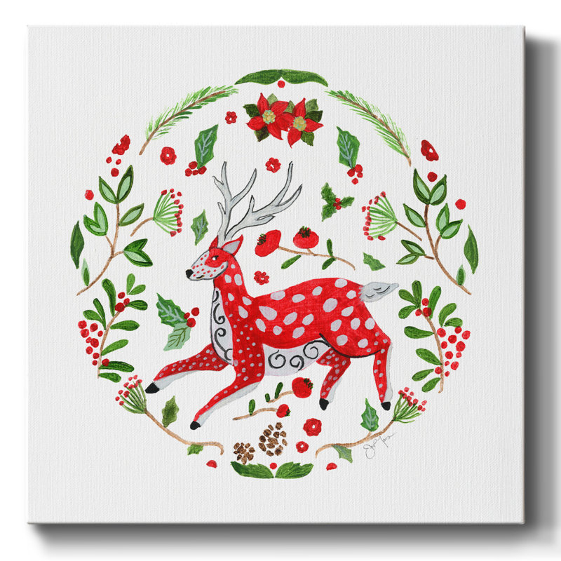 Toile tendue avec cerfs de Noël, H 24 po x l 24 po x P 1,5 po