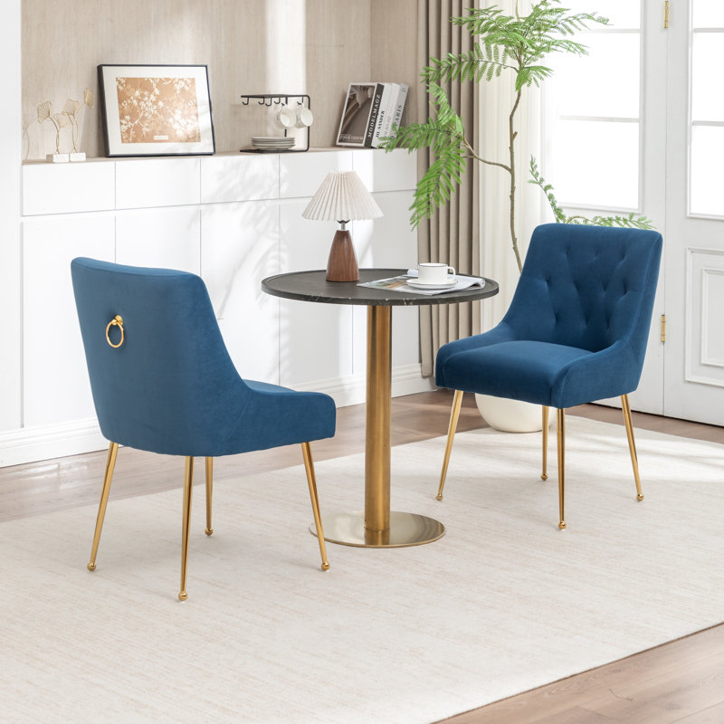 Chaise d'appoint rembourrée en velours Mayreli, Marine