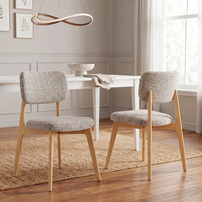 Chaise d'appoint rembourrée en bois massif, Ivory, Natural Wood