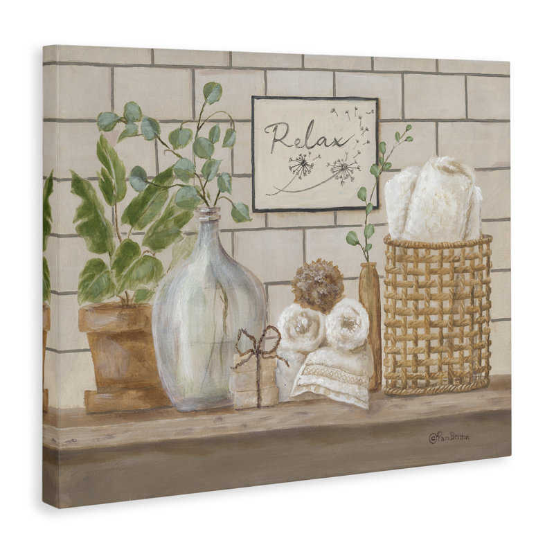 «Uplifting Bathroom Spa Relax Scene», art mural par Pam Britton, H 16 po x l 20 po x P 1,5 po