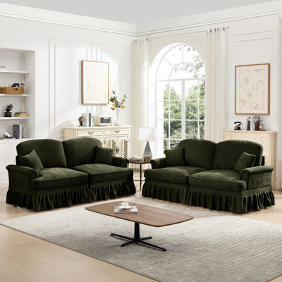 2 Seat With Flared Arms, Spindle Legs, And High - Density Foam Padding For A Relaxed Sitting Experience Detachable Skirts, Silver Thread Chenille Fabric, Comfortable Functional