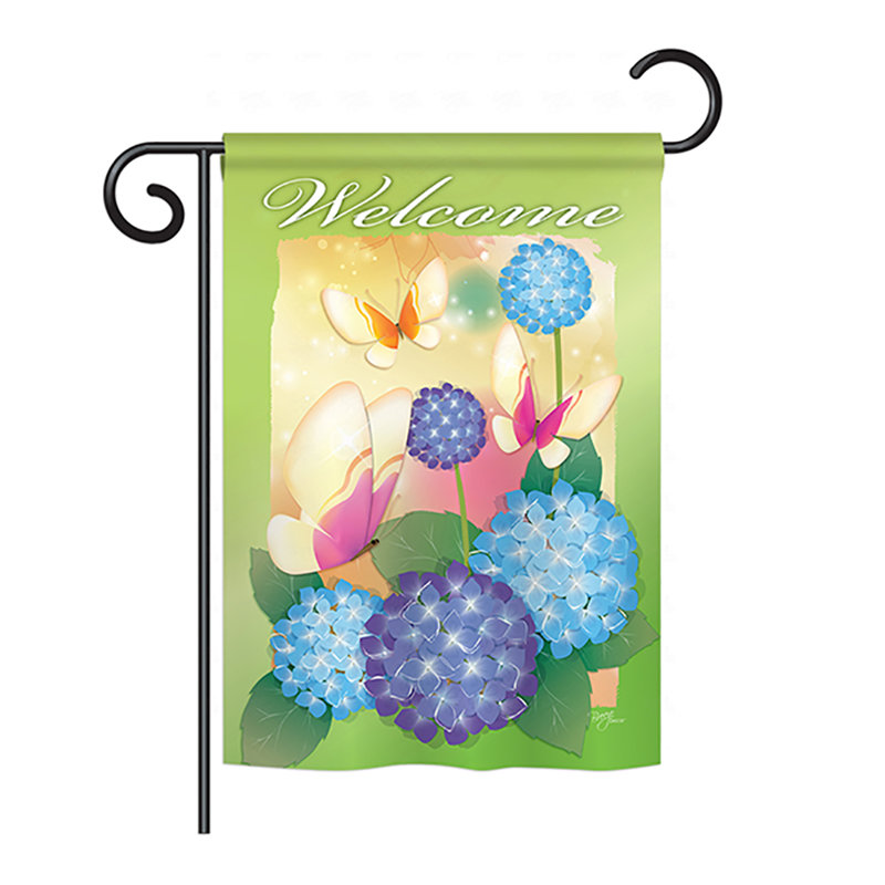 Drapeau maison en polyester 2 côtés welcome papillons, H 40 po x l 28 po
