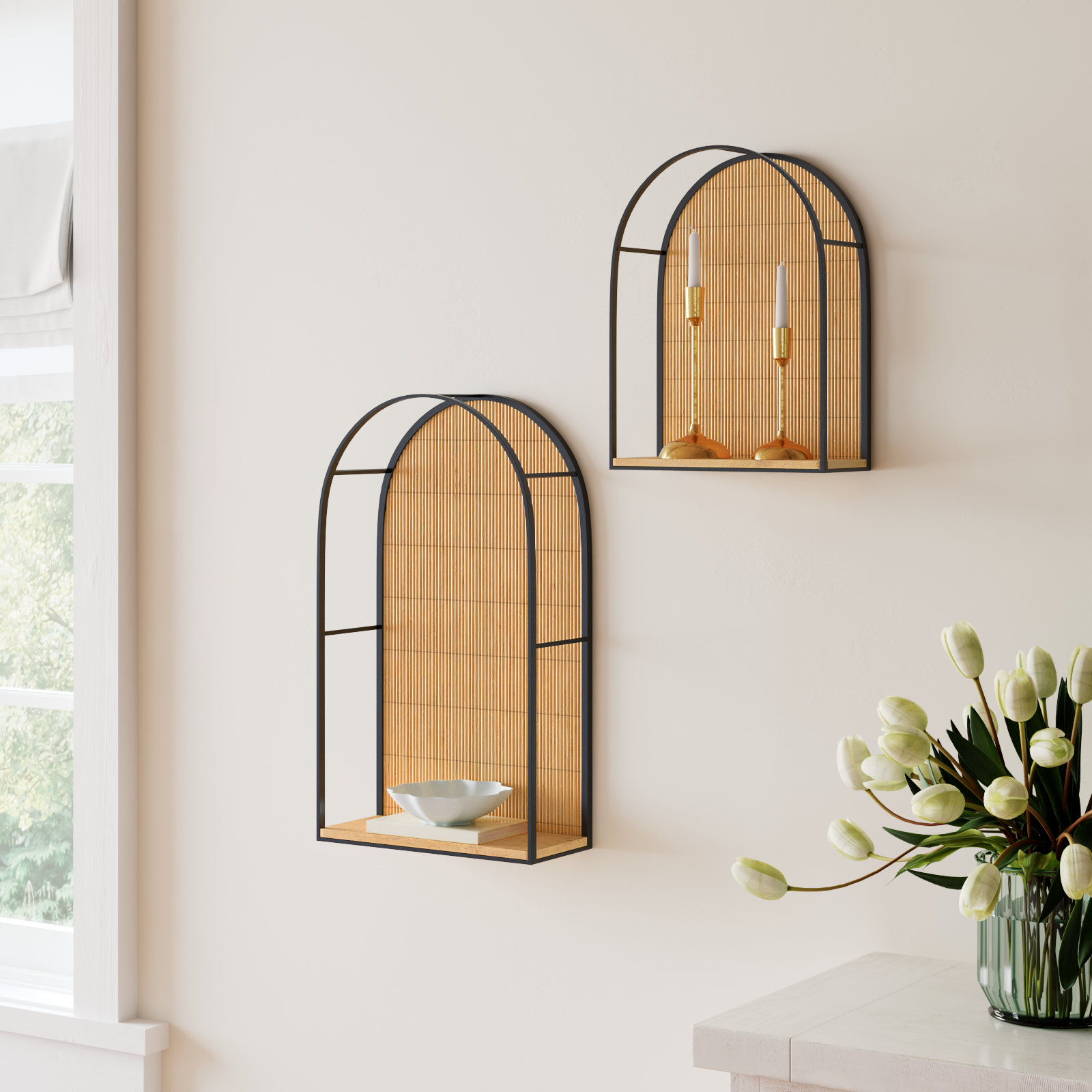 Cole And Grey Modern Bamboo Wall Shelf Set Of 2