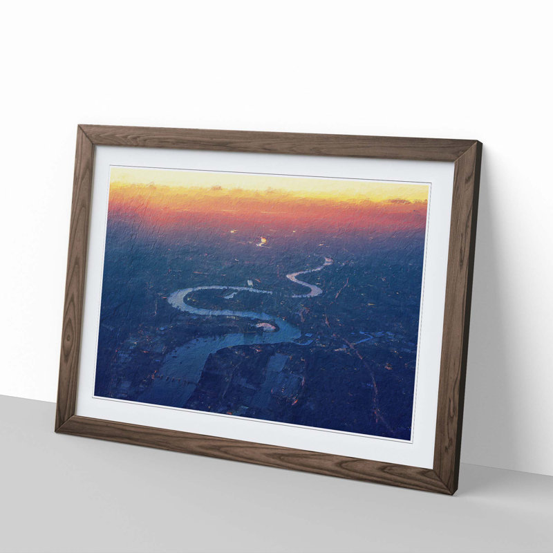 London City Skyline and the River Thames - Picture Frame Painting Print, Walnut Framed, 48cm H x 65cm W x 2cm D