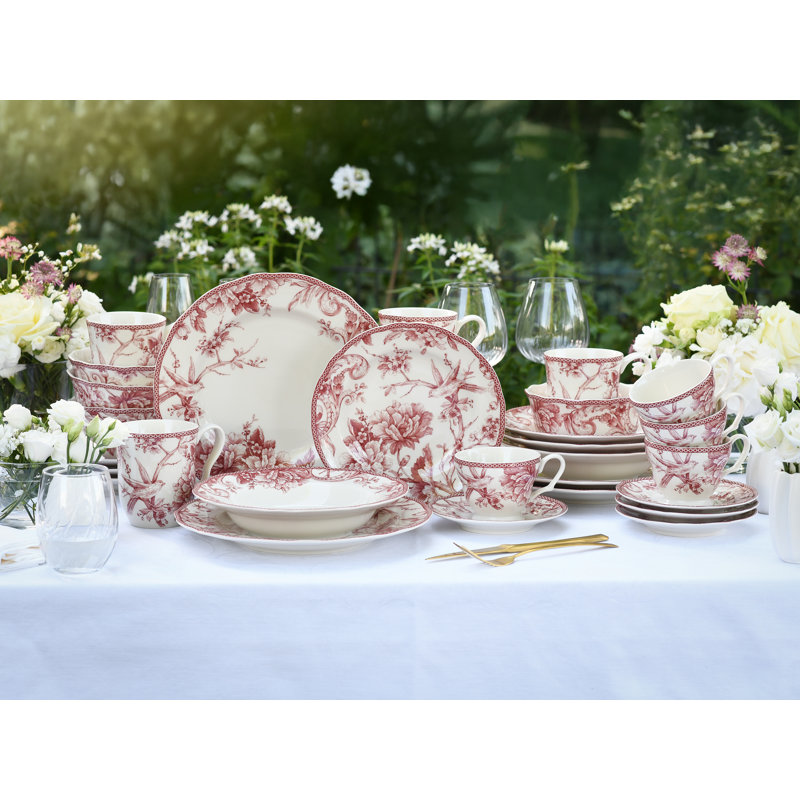 Adelaide Porcelain China Dinnerware Set Piece, White/Red