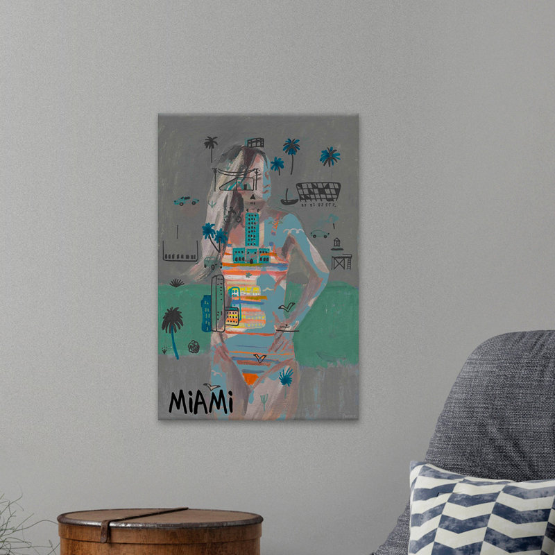 « miami beach » par parvez taj,, reproduction de peinture à l’acrylique sur toile tendue, H 30 po x l 20 po
