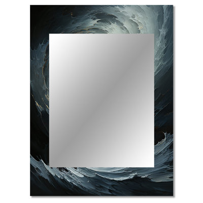Modern storm waves in ocean II - Abstract Spirals Mirror, Yellow Decorative Wall Mirror, Printed Metal Art
