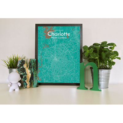 «Charlotte City Map», reproduction d'impression sur affiche en vert