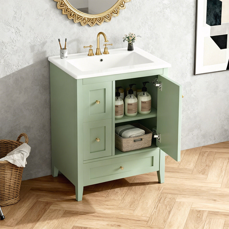 Meuble-lavabo de salle de bain avec rangement, Vert