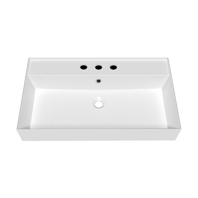 Lavabo mural rectangulaire de 32 po avec options de perçage de robinet et trop-plein Whitehaus Collection